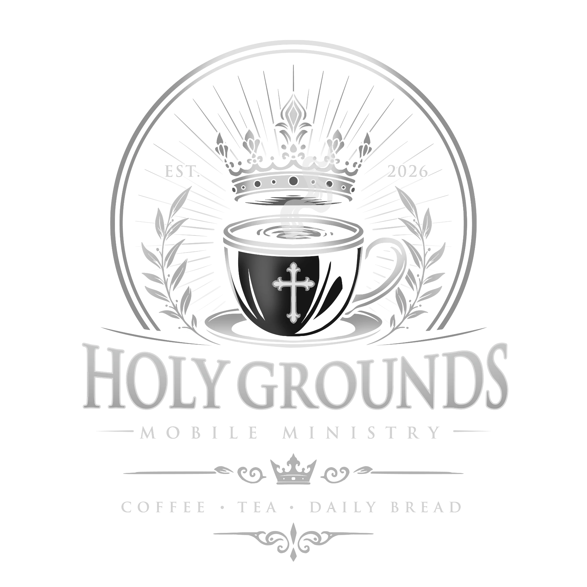 Holy Grounds Mobile Ministry crest in silver